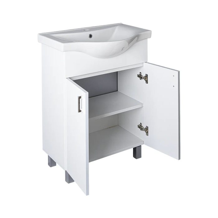 VivaStyle EKONOMIK 65 lábon álló 2 ajtós fürdőszobabútor Sanovit ALBATROS 10065 mosdóval 64,5x46,5