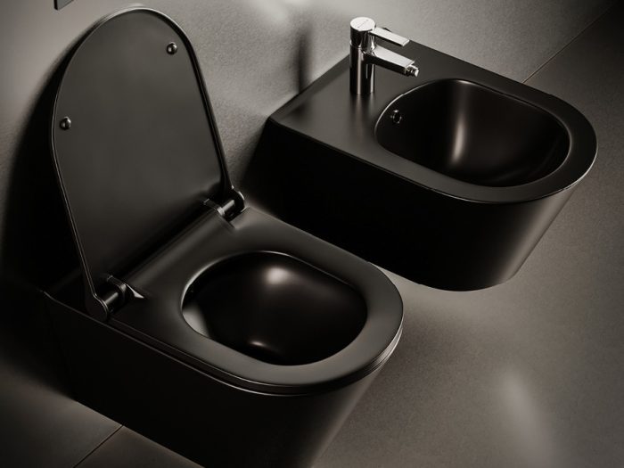 CeraStyle IBIZA fali WC - MATT FEKETE - BEÉPÍTETT bidé funkcióval - perem nélküli - 51 cm