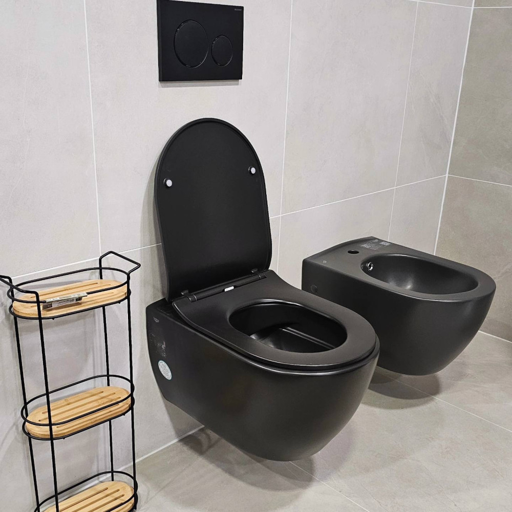 CeraStyle CITY fali WC - MATT FEKETE - BEÉPÍTETT bidé funkcióval - perem nélküli - 53 cm