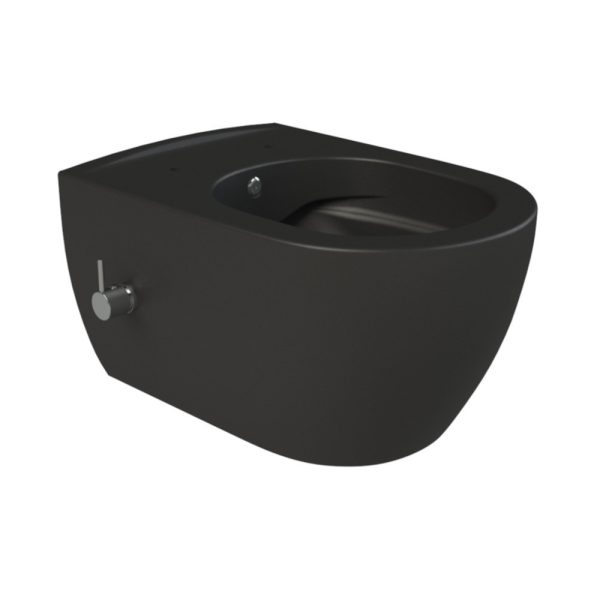 CeraStyle CITY fali WC - MATT FEKETE - BEÉPÍTETT bidé funkcióval - perem nélküli - 53 cm