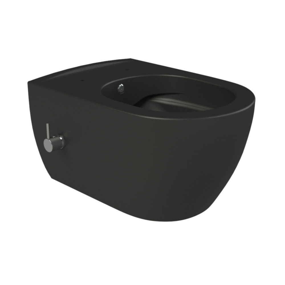 CeraStyle CITY fali WC - MATT FEKETE - BEÉPÍTETT bidé funkcióval - perem nélküli - 53 cm