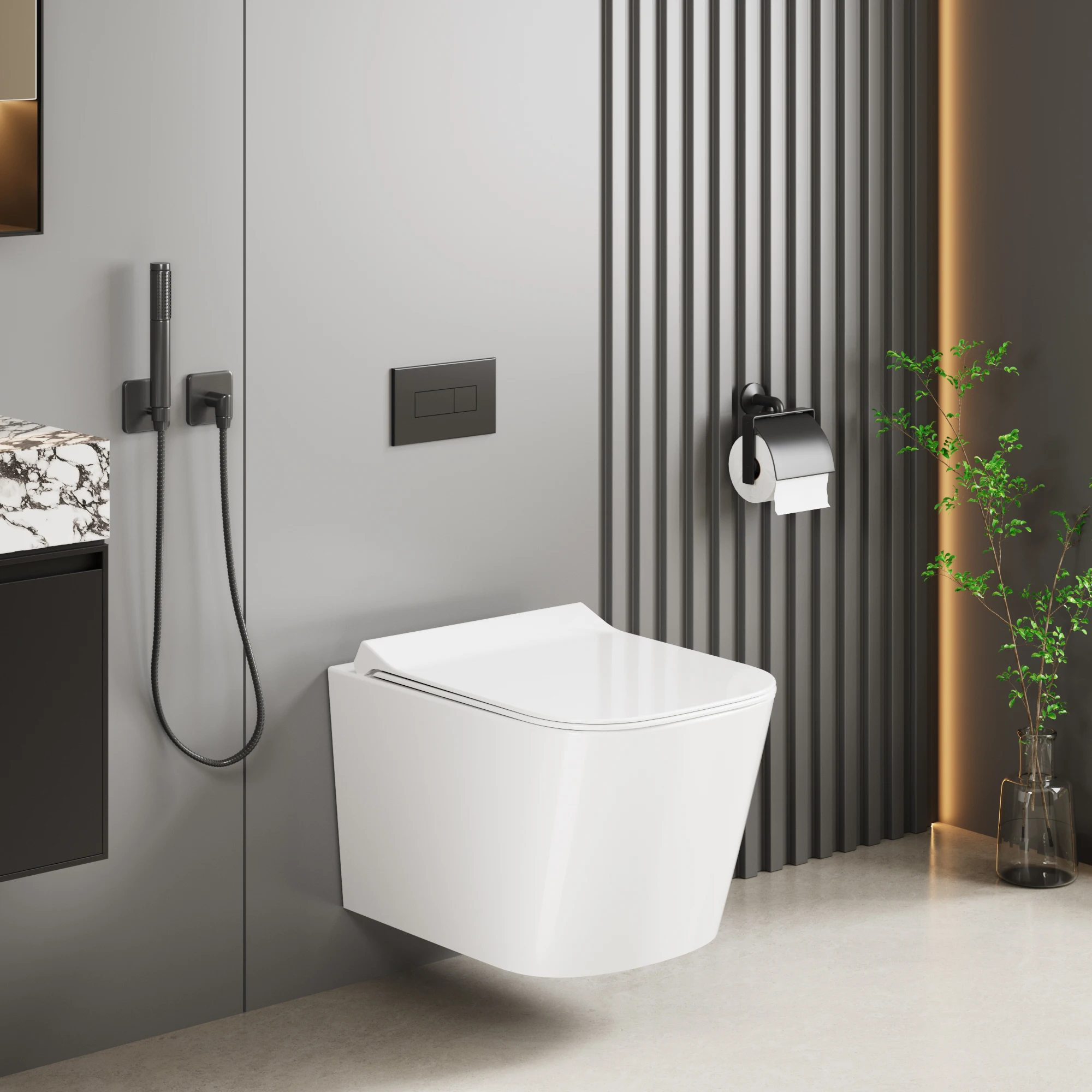 NOVARO® Rimless függesztett WC szett Tartállyal és Soft Close ülőkével