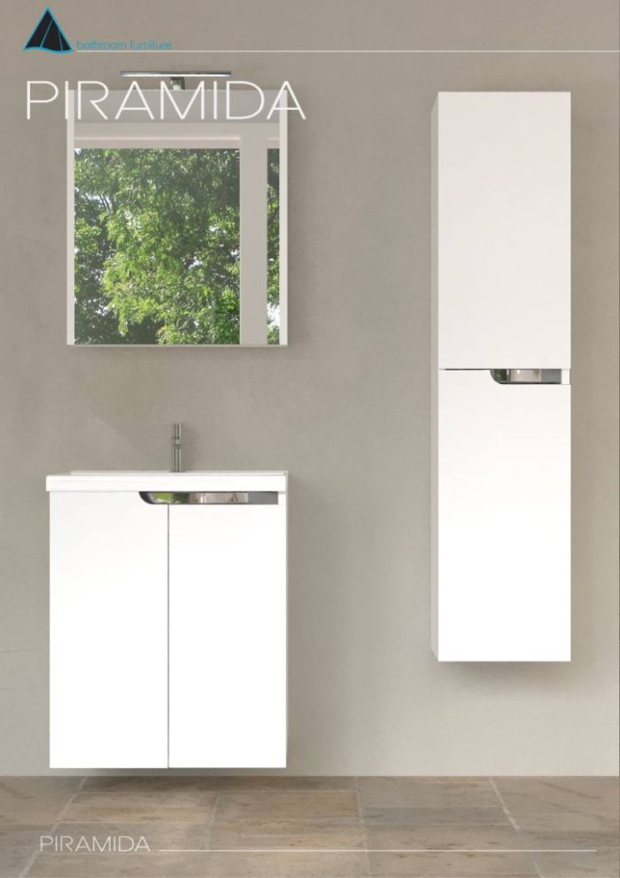Piramida AKVA 60 H Tükrös fürdőszobai szekrény -1 ajtós kivitel - LED világítással - 60 x 69 x 13 cm