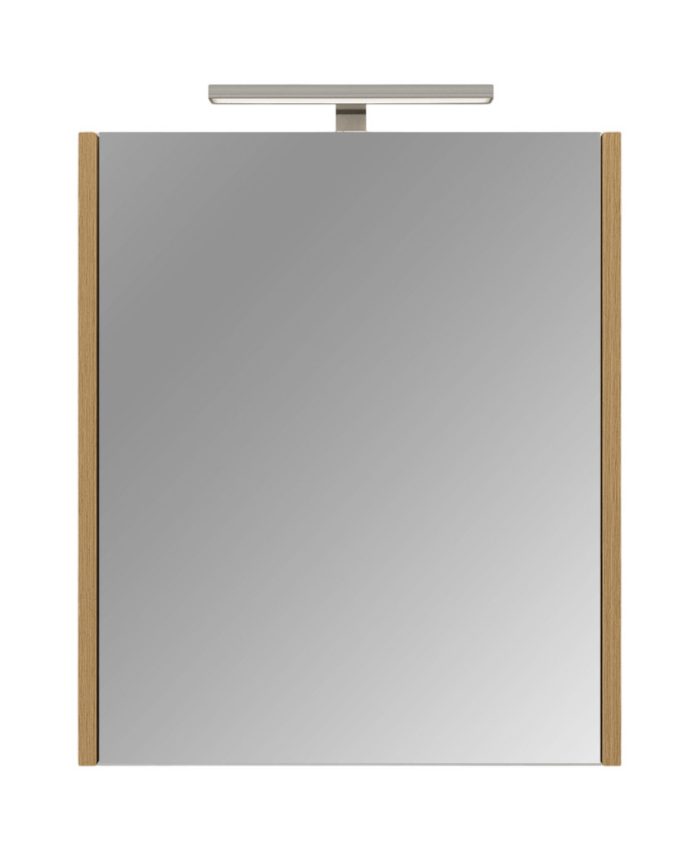 Piramida AKVA Tükrös fürdőszobai szekrény - LED világítással - FEHÉR-TÖLGY - 60 x 69 x 15 cm