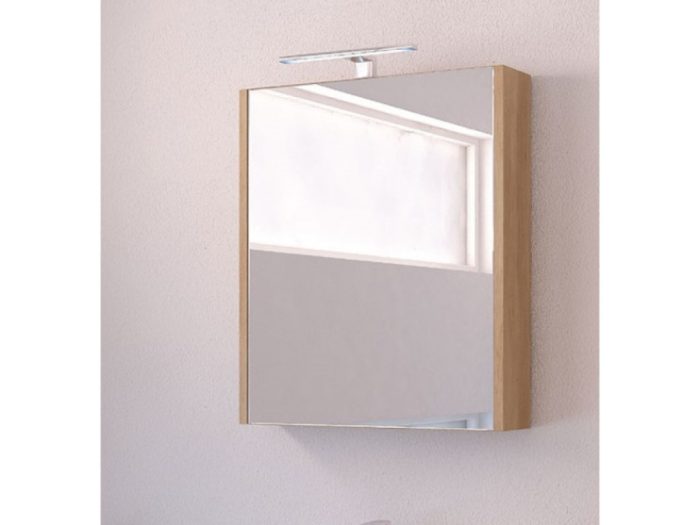 Piramida AKVA Tükrös fürdőszobai szekrény - LED világítással - FEHÉR-TÖLGY - 60 x 69 x 15 cm