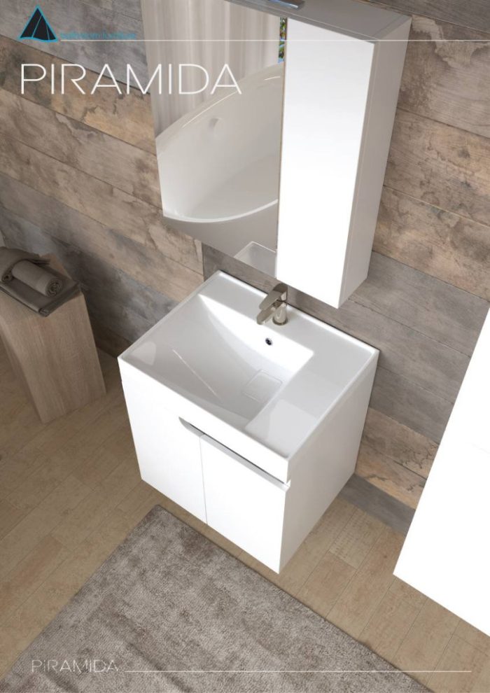 Piramida AKVA 60 R Tükrös fürdőszobai szekrény -2 ajtós kivitel - LED világítással - 60 x 69 x 13 cm