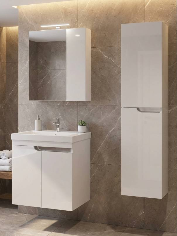 Piramida AKVA 60 R Tükrös fürdőszobai szekrény -2 ajtós kivitel - LED világítással - 60 x 69 x 13 cm
