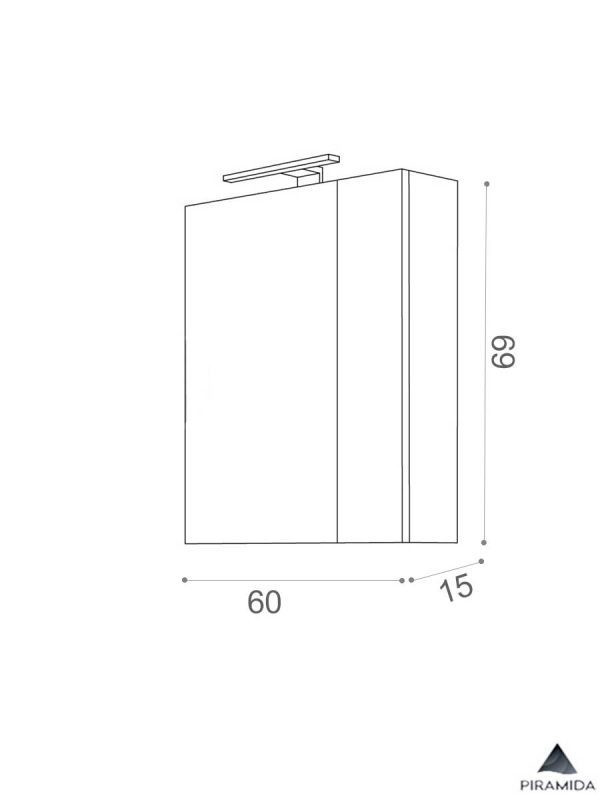 Piramida AKVA 60 R Tükrös fürdőszobai szekrény -2 ajtós kivitel - LED világítással - 60 x 69 x 13 cm