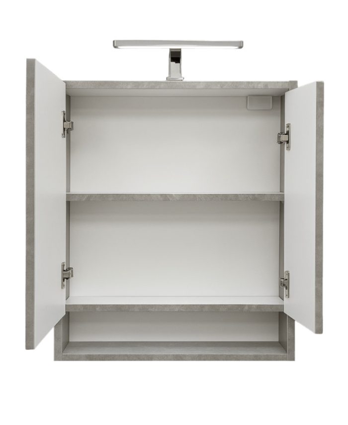 Piramida AKVA Tükrös fürdőszobai szekrény - 2 ajtós kivitel - LED - FEHÉR-SZÜRKE - 65 x 69 cm