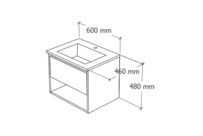 TMP NORD CRAFT 60 fali függesztett fürdőszobabútor - SKY E-8099-60 porcelán mosdóval- 61 x 46 cm