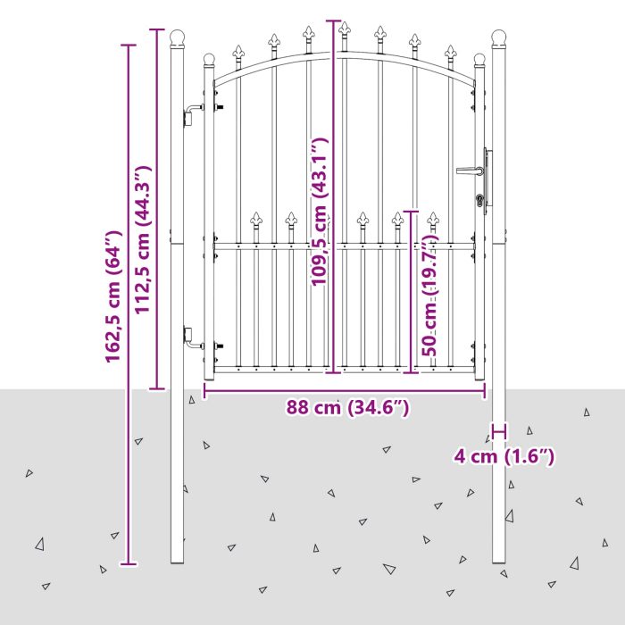 Novaro Tüskés kerítési kapu EMMEN 100 x 125 cm Porszórt Acél Fekete - Image 5