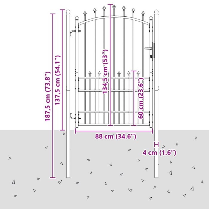 Novaro Tüskés kerítési kapu EMMEN 100 x 175 cm Porszórt Acél Fekete - Image 5
