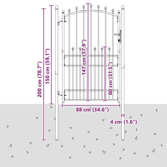 Novaro Tüskés kerítési kapu EMMEN 100 x 200 cm Porszórt Acél Fekete - Image 5