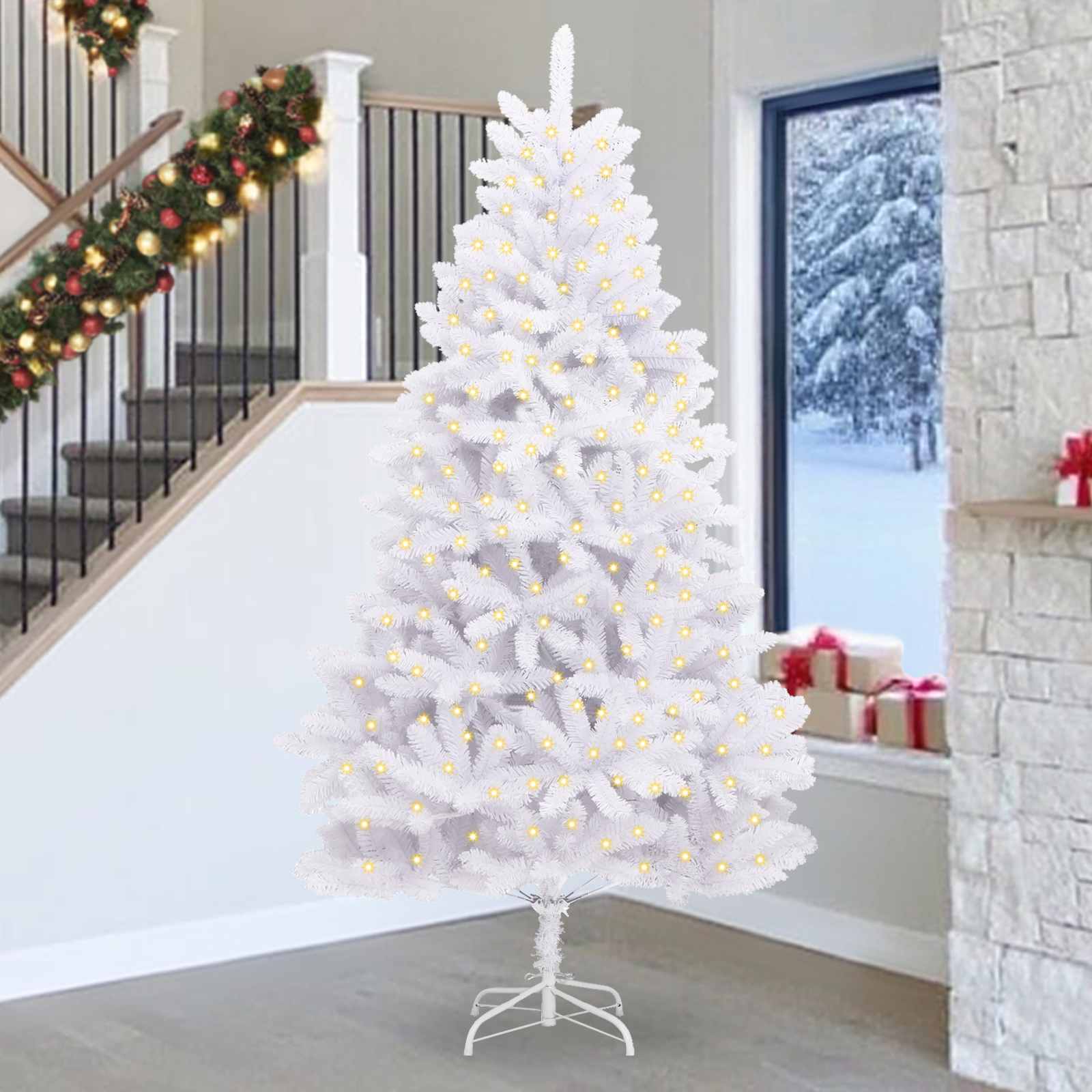 Novaro Mű karácsonyfa 300 LED PVC és Acél Fehér