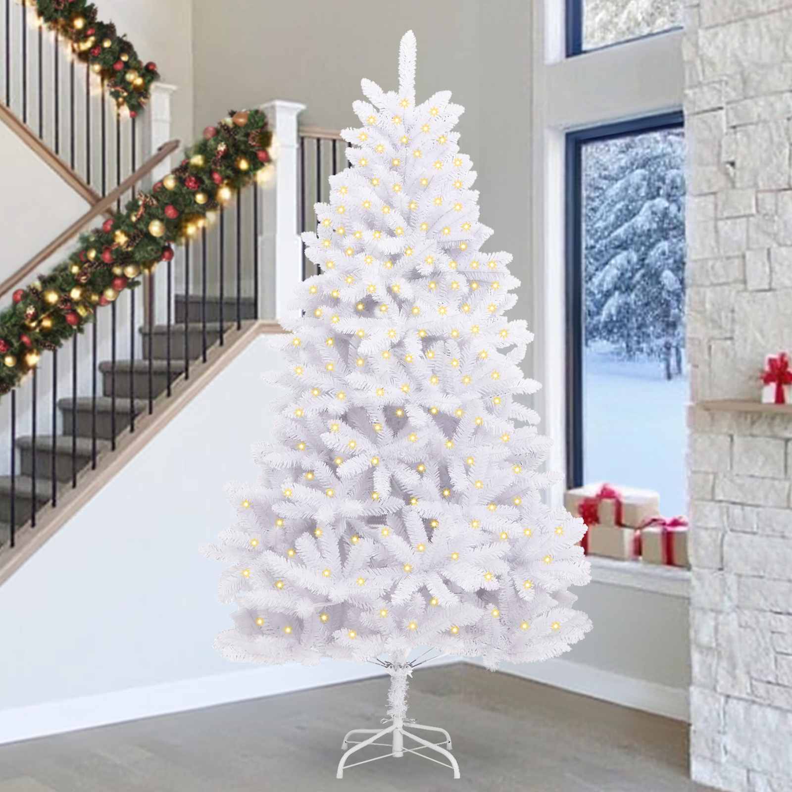 Novaro Mű karácsonyfa 300 LED PVC és Acél Fehér