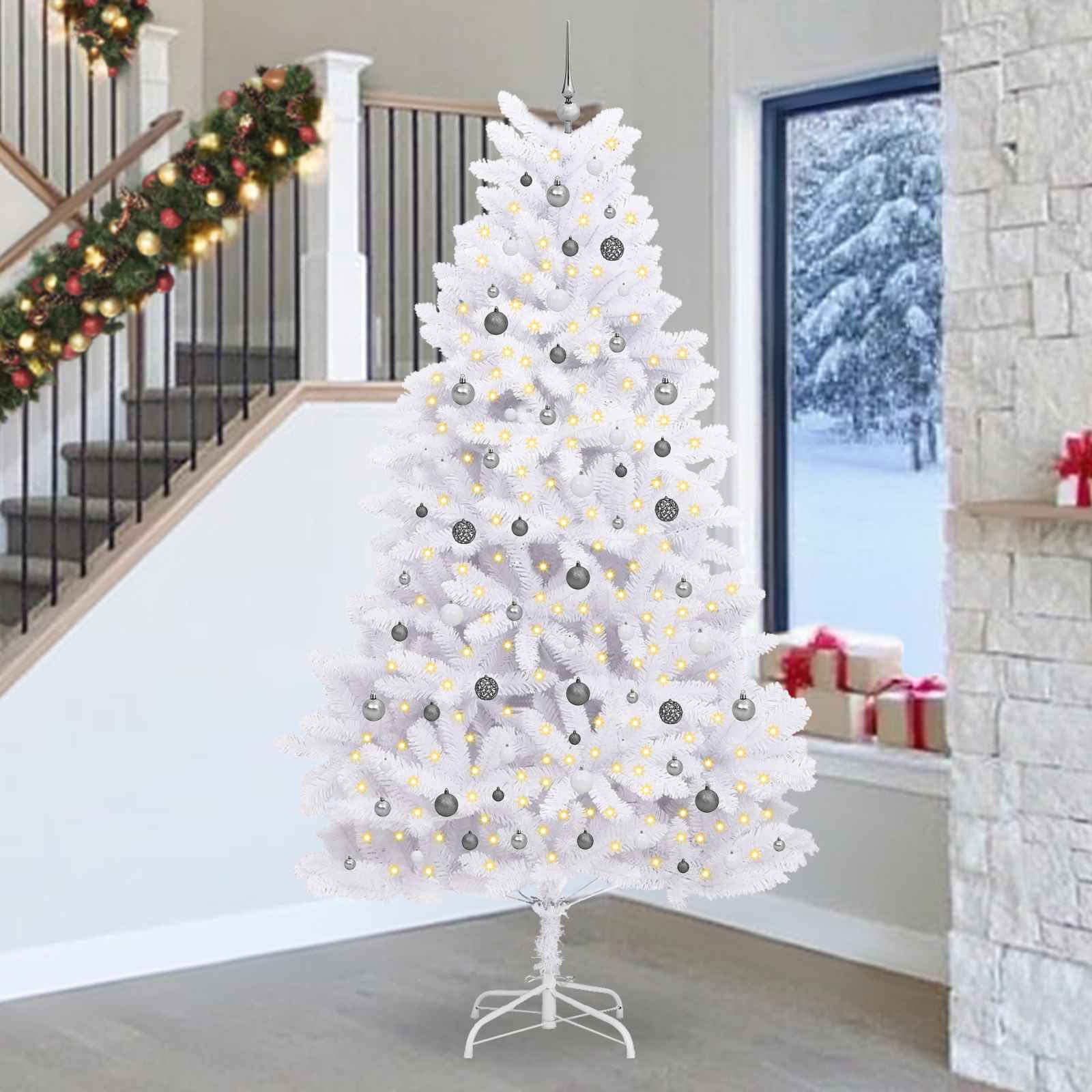 Novaro Mű karácsonyfa 270 cm PVC és Acél Fehér