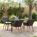 Novaro Kert étkező szett 5 db Fekete polirattan