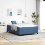 Novaro Boxrugós ágy Kék és Fehér 140 x 190 cm Bársonyos szövet