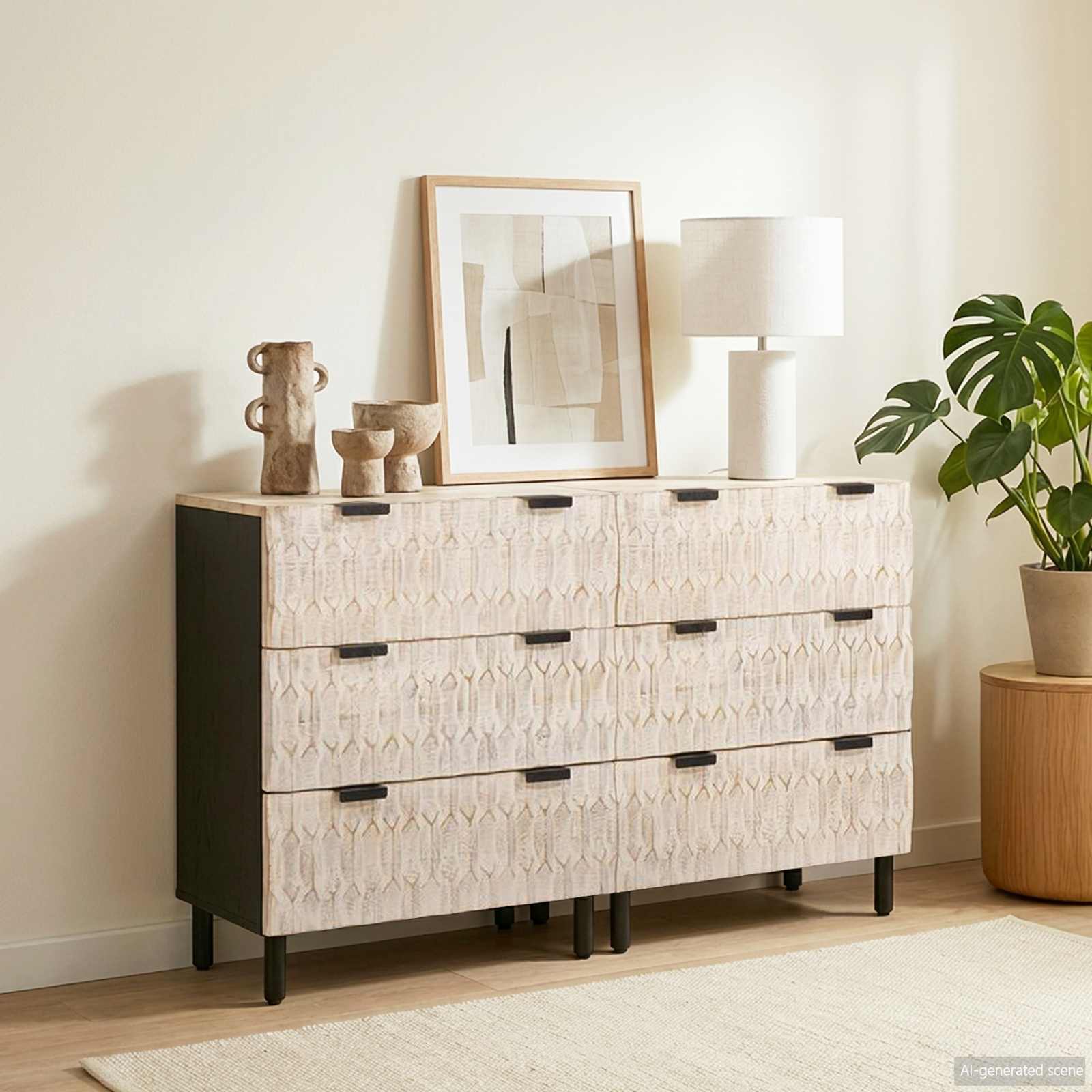 Novaro Széf 2 db 60 x 33 x 75 cm Tömör Mangófát Fehér mosott felület