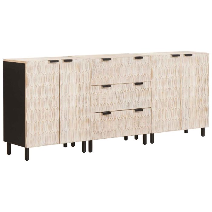 Novaro Széf 3 db 60 x 33 x 75 cm Tömör Mangófát Fehér mosott felület - Image 2