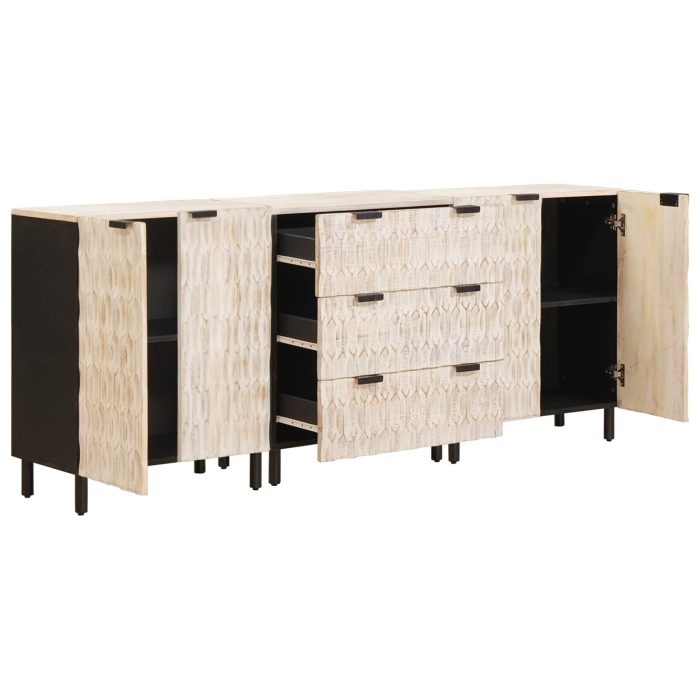 Novaro Széf 3 db 60 x 33 x 75 cm Tömör Mangófát Fehér mosott felület - Image 3