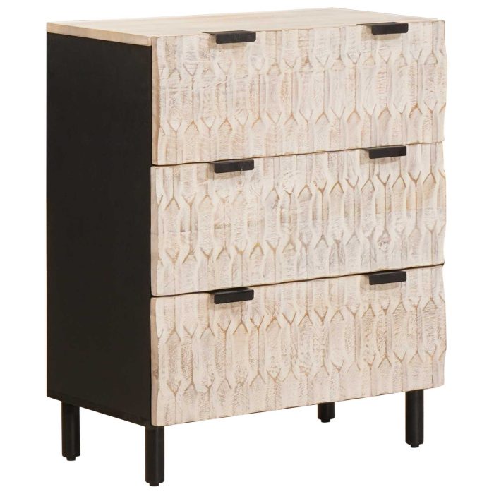 Novaro Széf 3 db 60 x 33 x 75 cm Tömör Mangófát Fehér mosott felület - Image 4