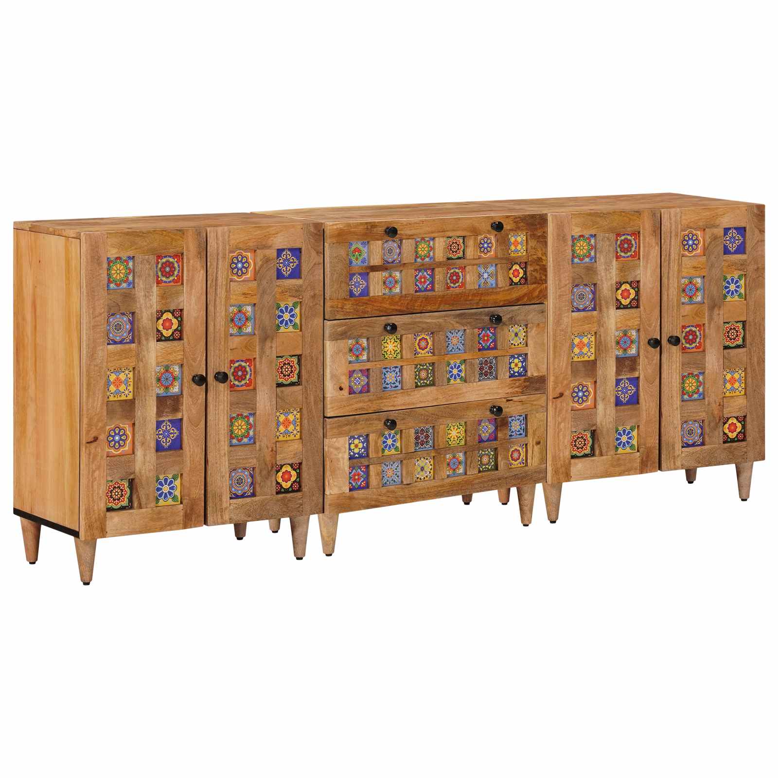 Novaro Széf 3 db 60 x 33,5 x 75 cm Tömör Mangófát Természetes