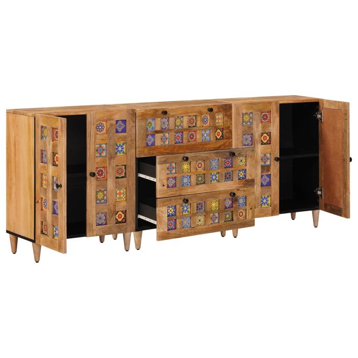 Novaro Széf 3 db 60 x 33,5 x 75 cm Tömör Mangófát Természetes - Image 2