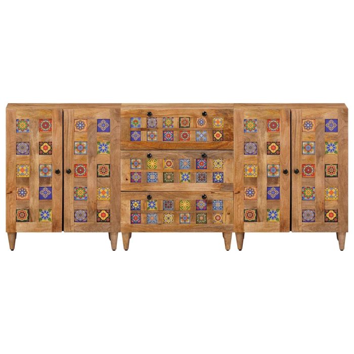Novaro Széf 3 db 60 x 33,5 x 75 cm Tömör Mangófát Természetes - Image 5