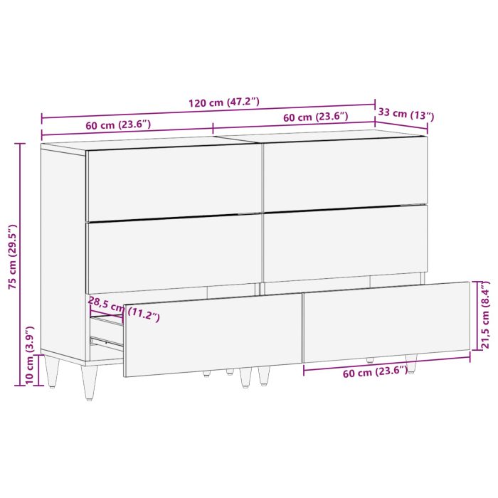 Novaro Tároló szekrények 2 db 120 x 33 x 75 cm Tömör Mangófát Sokszínű - Image 10