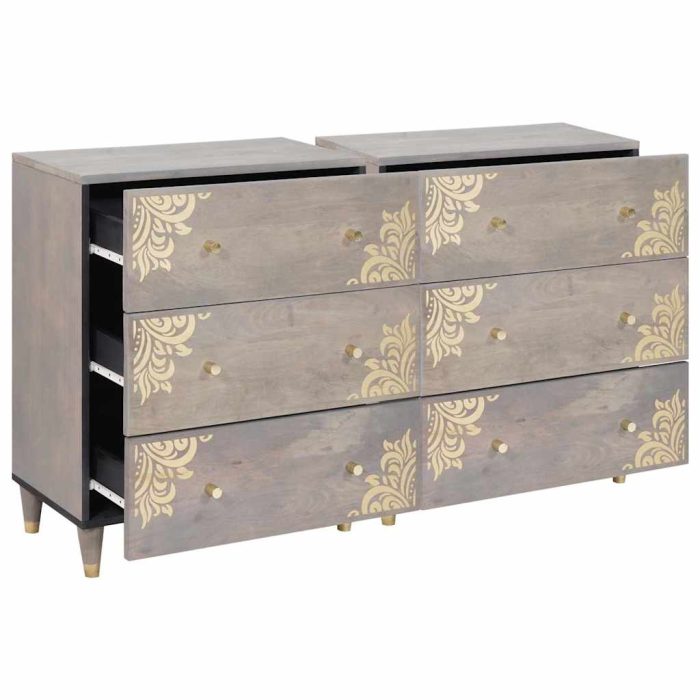 Novaro Széf 2 db 60 x 33 x 75 cm Tömör Mangófát Szürke - Image 2