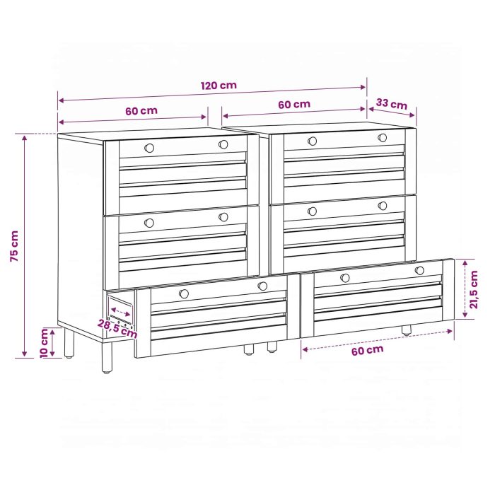 Novaro Tároló szekrények 2 db 120 x 33 x 75 cm Tömör Mangófát Sokszínű - Image 10