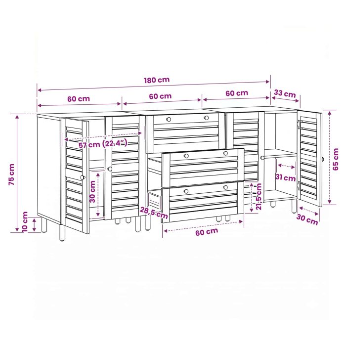 Novaro Tároló szekrények 3 db 180 x 33 x 75 cm Tömör Mangófát - Image 10