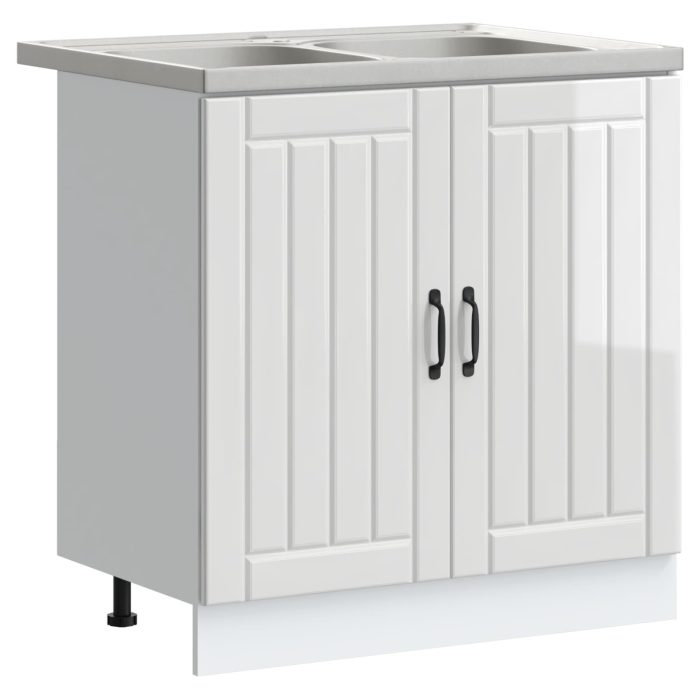 Novaro Mosogatószekrény Lucca 2 db Magas Fényű Fehér Szerelt Fa - Image 2
