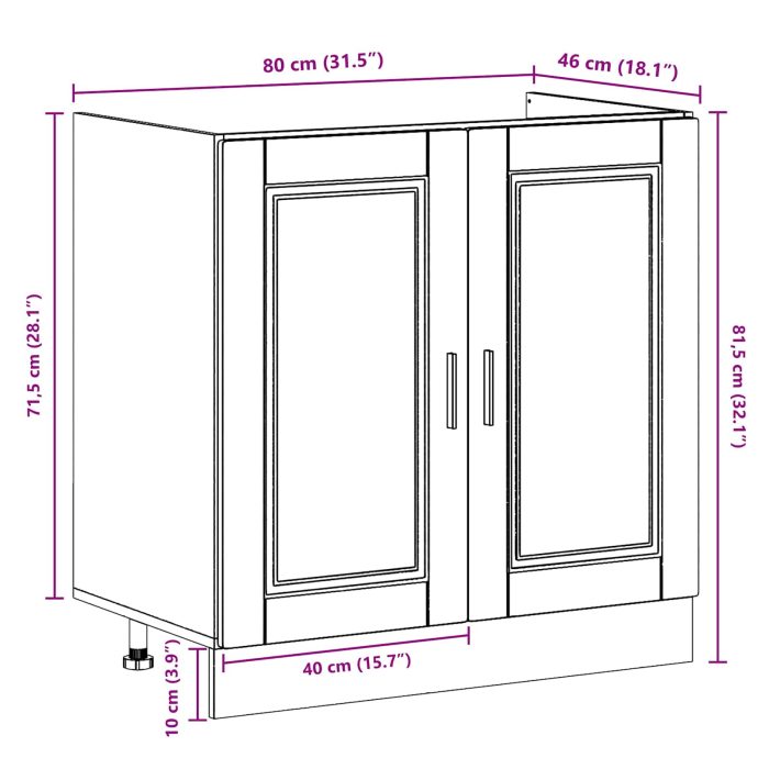 Novaro Mosogatószekrény Porto 2 db Fekete 80 x 46 x 81,5 cm Szerelt Fa - Image 10