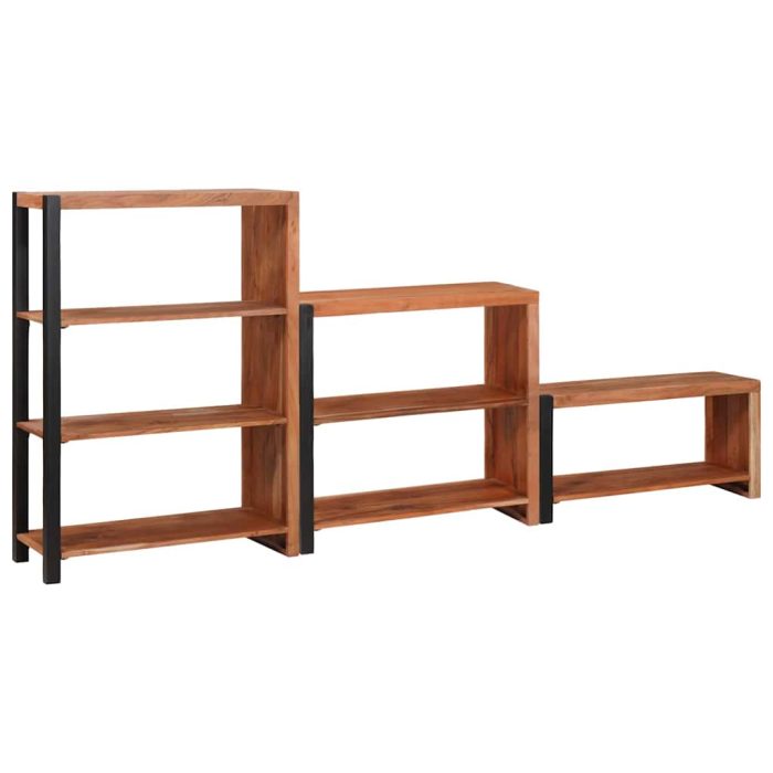 Novaro Könyvespolc 6 szintes 3 db 80 x 30 x 110 cm Tömör Akácfa Barna - Image 6