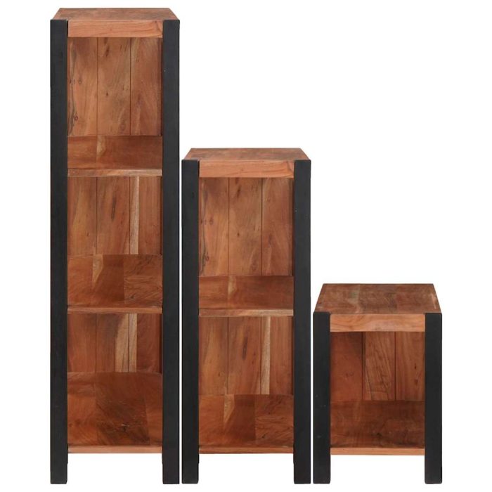 Novaro Könyvespolc 6 szintes 3 db 80 x 30 x 110 cm Tömör Akácfa Barna - Image 5