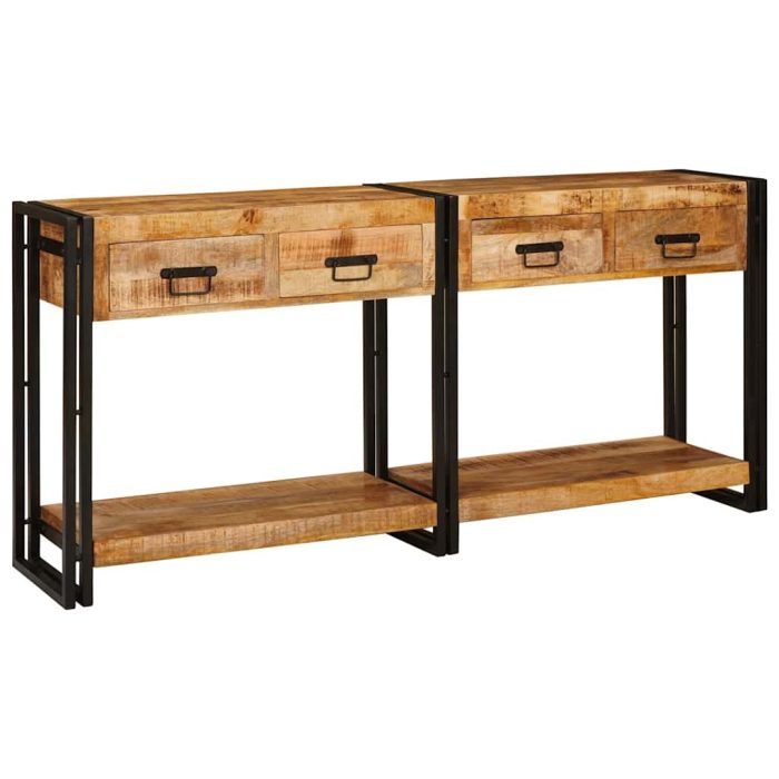 Novaro Konzolasztalok 2 db Barna 161 x 33 x 75 cm Tömör Mangófát - Image 7