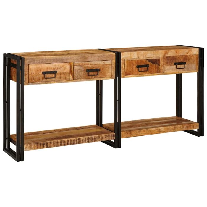 Novaro Konzolasztalok 2 db Barna 161 x 33 x 75 cm Tömör Mangófát - Image 2