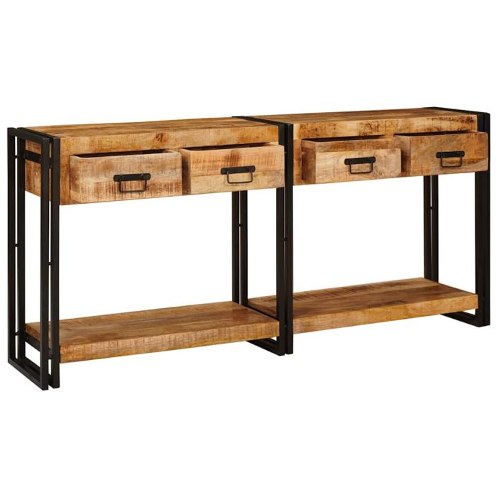 Novaro Konzolasztalok 2 db Barna 161 x 33 x 75 cm Tömör Mangófát - Image 3