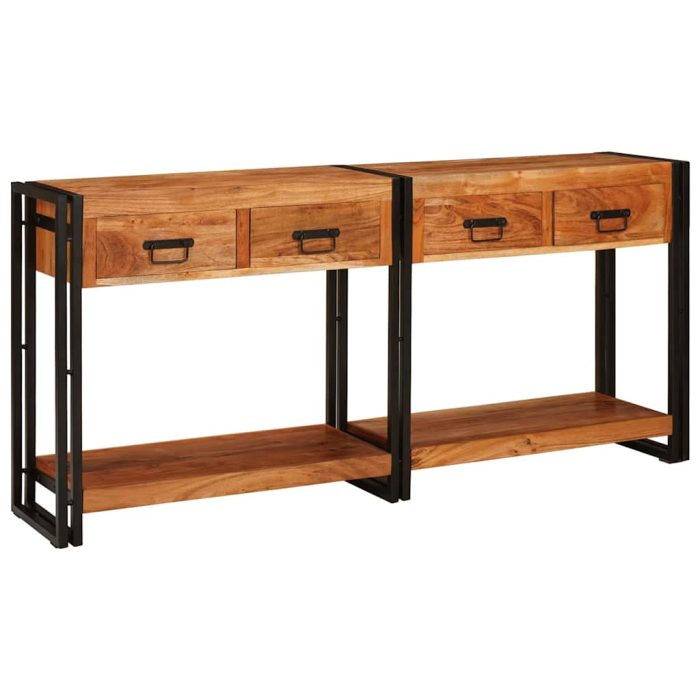 Novaro Konzolasztalok 2 db Barna 161 x 33 x 75 cm Tömör Akácfa - Image 7