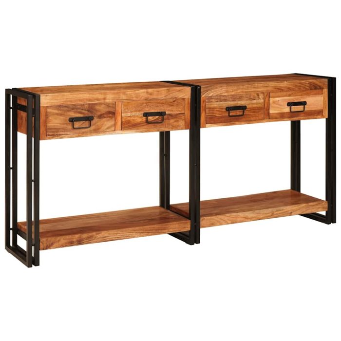 Novaro Konzolasztalok 2 db Barna 161 x 33 x 75 cm Tömör Akácfa - Image 2