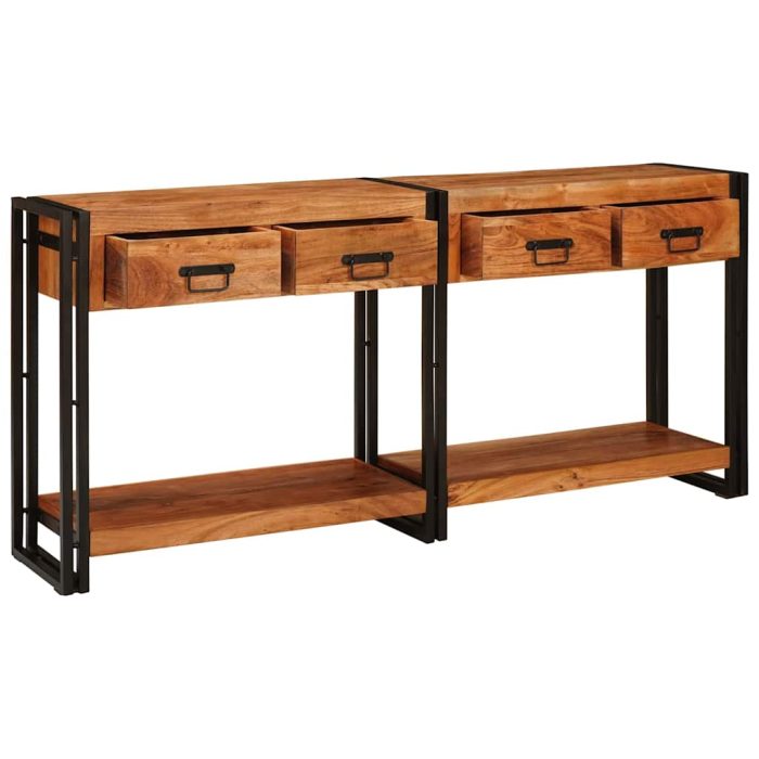 Novaro Konzolasztalok 2 db Barna 161 x 33 x 75 cm Tömör Akácfa - Image 3