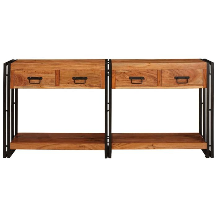 Novaro Konzolasztalok 2 db Barna 161 x 33 x 75 cm Tömör Akácfa - Image 4