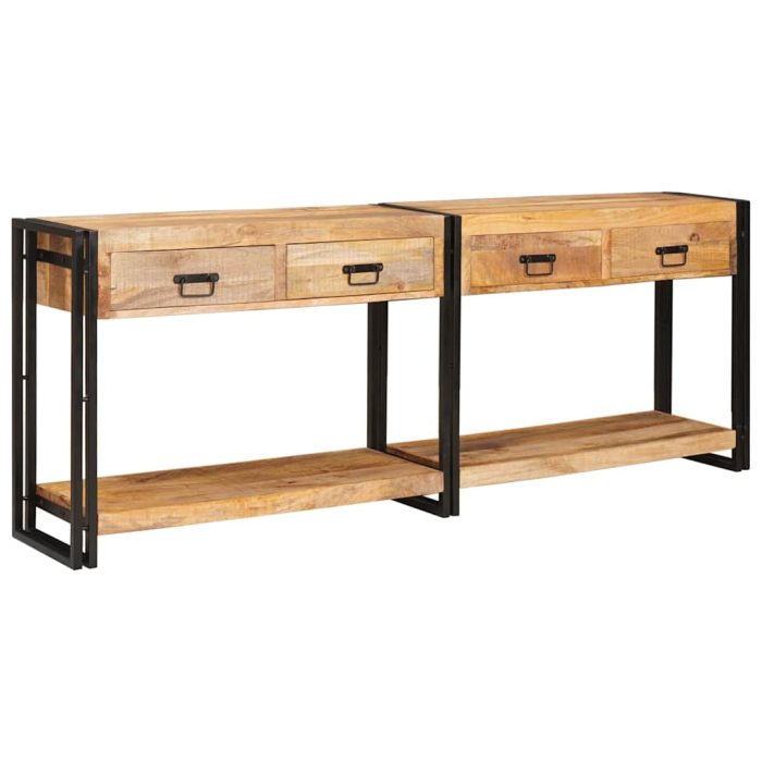 Novaro Konzolasztalok 2 db Barna 200 x 33 x 75 cm Tömör Mangófát - Image 2