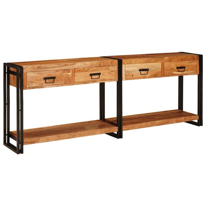 Novaro Konzolasztalok 2 db Barna 200 x 33 x 75 cm Tömör Akácfa - Image 2