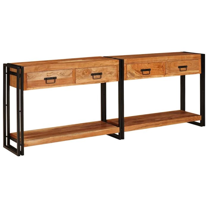 Novaro Konzolasztalok 2 db Barna 200 x 33 x 75 cm Tömör Akácfa - Image 3