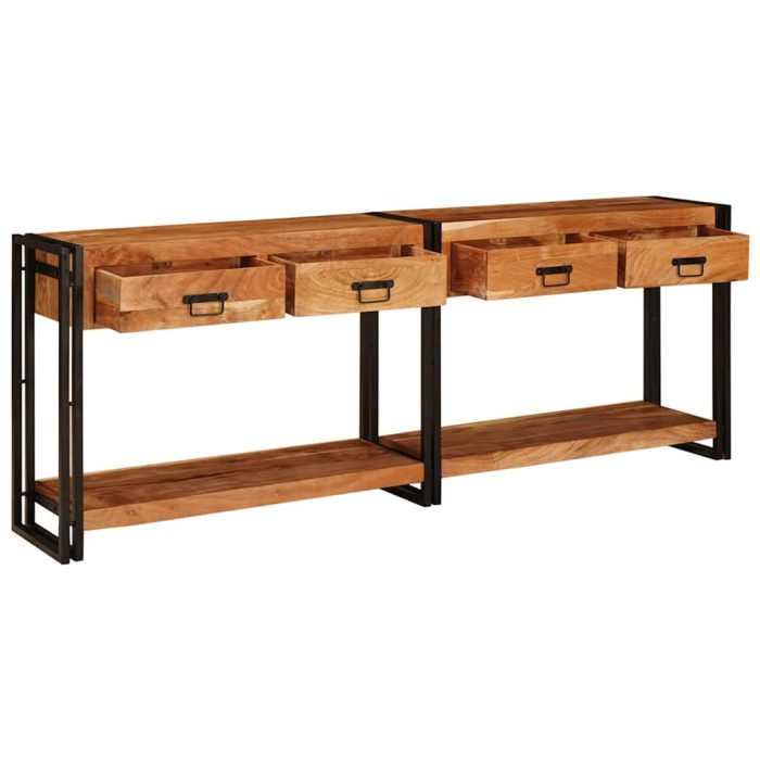 Novaro Konzolasztalok 2 db Barna 200 x 33 x 75 cm Tömör Akácfa - Image 4