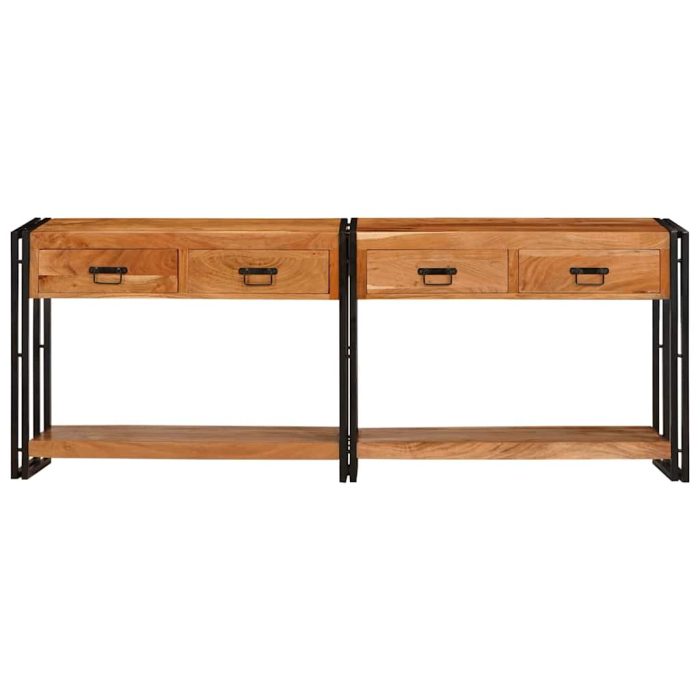 Novaro Konzolasztalok 2 db Barna 200 x 33 x 75 cm Tömör Akácfa - Image 5