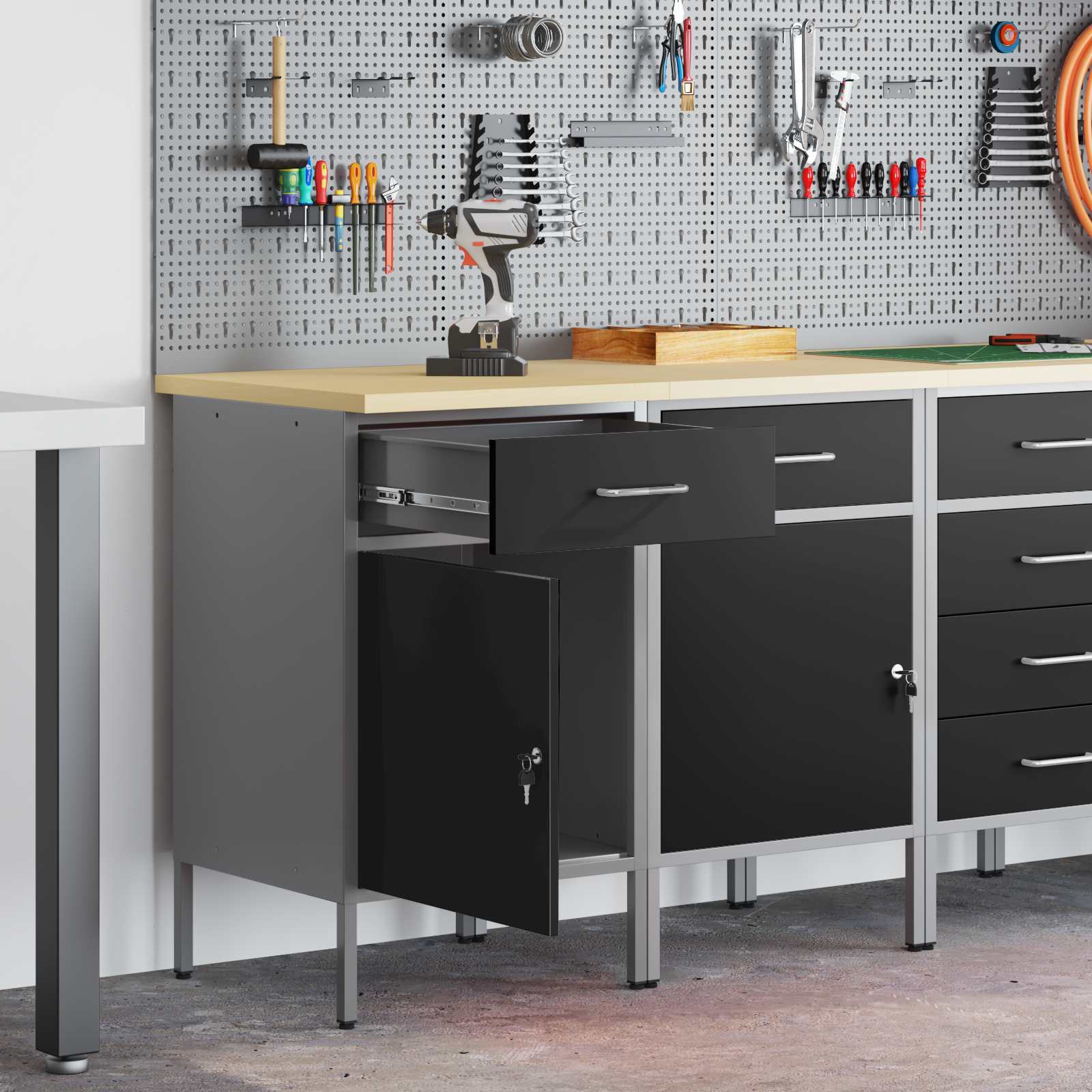 Novaro Munkaszekrény fiókkal 2 db Fekete és Szürke 100 x 55 x 85 cm